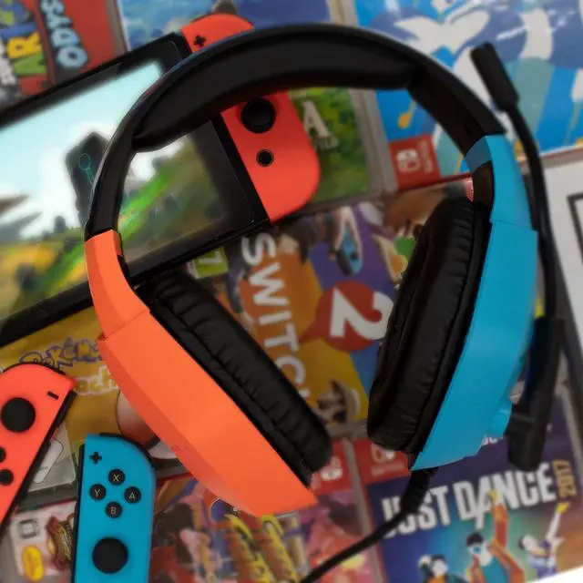 Alt view image 7 of 7 - Orzly Gaming Headset with Mic for Nintendo Switch OLED and Lite Joycon Color Match with Led Light Microphone & Remote - Hornet RXH-20 Tanami Edition