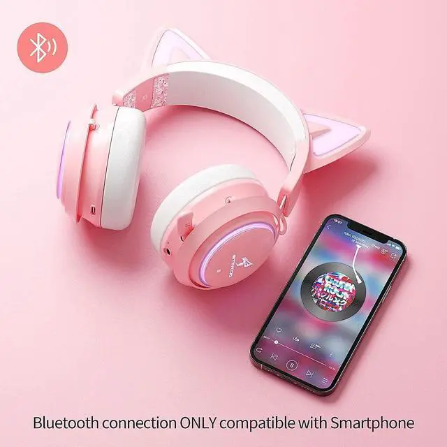 Alt view image 5 of 6 - EASARS Wireless Cat Ear Headphones, Pink Gaming Headset Bluetooth 5.0 for Smartphone, Retractable Mic, 50mm Drivers, RGB Lighting Headset with Mic (USB Dongle Not Included)