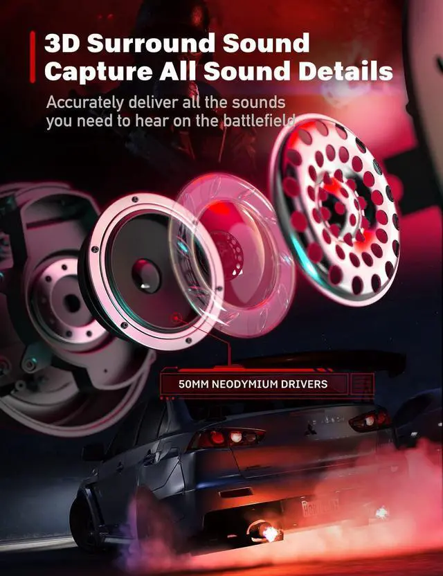 Alt view image 2 of 6 - Gaming Headset for PS5 PS4 PC, Gaming Headphones with Noise Cancelling Mic, Wired Gamer Headsets for Computer Laptop Mac Nintendo NES Games