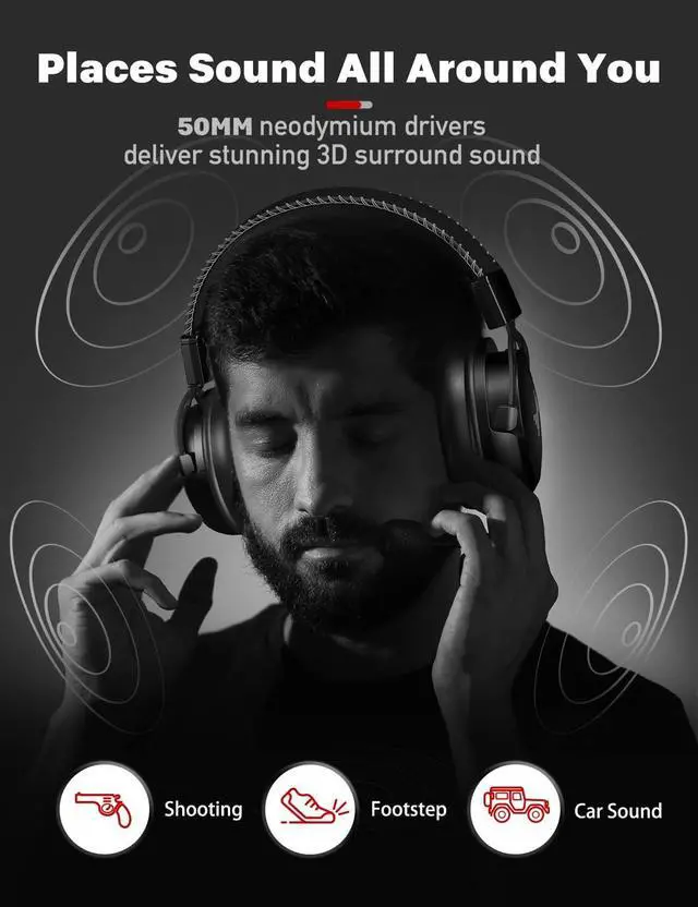 Alt view image 3 of 6 - Gaming Headset for PS5 PS4 PC, Gaming Headphones with Noise Cancelling Mic, Wired Gamer Headsets for Computer Laptop Mac Nintendo NES Games