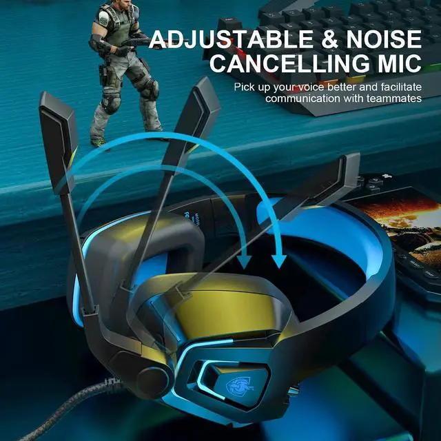 Alt view image 4 of 7 - YOTMS Wired Gaming Headset, Wired PC Headset for Xbox One, PS5, PS4,Laptop, Switch, H2 Over-Ear Gaming Headphones with Noise Cancelling Mic & LED Light & Volume Control & Surround Sound (Navy Blue)