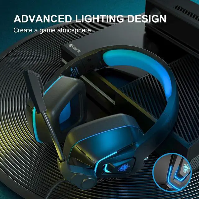Alt view image 6 of 7 - YOTMS Wired Gaming Headset, Wired PC Headset for Xbox One, PS5, PS4,Laptop, Switch, H2 Over-Ear Gaming Headphones with Noise Cancelling Mic & LED Light & Volume Control & Surround Sound (Navy Blue)
