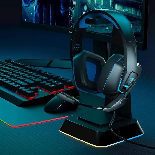 Alt view image 7 of 7 - YOTMS Wired Gaming Headset, Wired PC Headset for Xbox One, PS5, PS4,Laptop, Switch, H2 Over-Ear Gaming Headphones with Noise Cancelling Mic & LED Light & Volume Control & Surround Sound (Navy Blue)