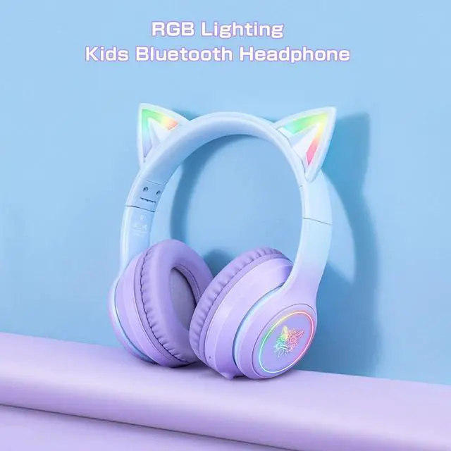 Alt view image 3 of 7 - SIMGAL Bluetooth Cat Ear Headphones for Kids, Wireless & Wired Mode Foldable Headset with Mic, RGB LED Light, for Girls School Gaming, Compatible with Mobile Phones PC Tablet