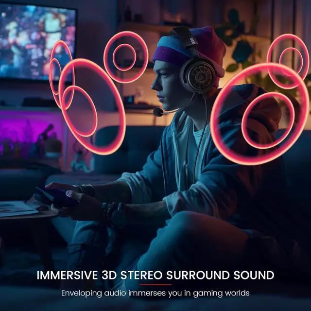 Alt view image 5 of 7 - EKSA StarEngine S Gaming Headset, Gaming Headphones for PC, PS4/PS5, Switch, Xbox One/Series X/S & Mobile with Detachable Microphone, 3.5mm Wired Headphone Jack