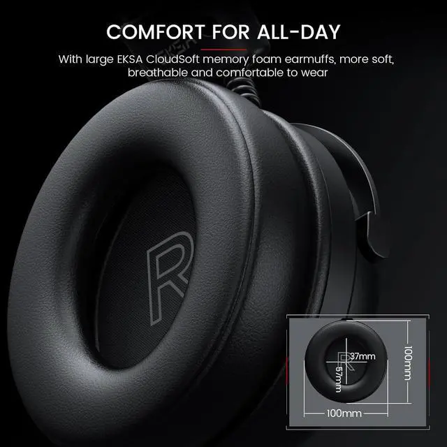 Alt view image 7 of 7 - EKSA StarEngine S Gaming Headset, Gaming Headphones for PC, PS4/PS5, Switch, Xbox One/Series X/S & Mobile with Detachable Microphone, 3.5mm Wired Headphone Jack