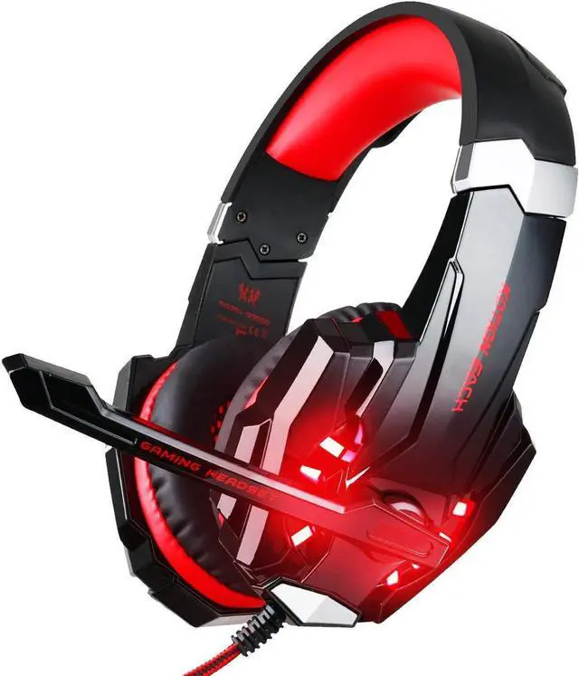 Main image of BlueFire Stereo Gaming Headset for PS4, PS5, PC, Xbox One, Noise Cancelling Over Ear Headphones with Mic, LED Light, Bass Surround, Soft Memory Earmuffs for Laptop Nintendo Switch (Black-Red)