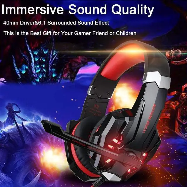 Alt view image 3 of 7 - BlueFire Stereo Gaming Headset for PS4, PS5, PC, Xbox One, Noise Cancelling Over Ear Headphones with Mic, LED Light, Bass Surround, Soft Memory Earmuffs for Laptop Nintendo Switch (Black-Red)
