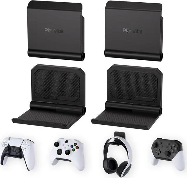 Main image of PlayVital 4 Set FOLD Controller Wall Mount for ps5/4, Gaming Headset Stand, Foldable Wall Stand for Xbox Series X/S, Switch Pro, Wall Holder for Xbox Wireless Headset, for Pulse 3D Headset - Black