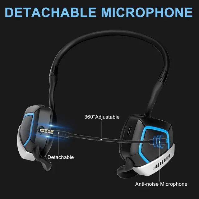 Alt view image 2 of 6 - HUHD Wireless Gaming Headphones for PS5, PS4, PC, Nintendo Switch, Computer with mic - Playstion 5, Switch Wireless Gaming Headset with Detachable & Adjustable Microphone - On-Ear, Foldable, Blue