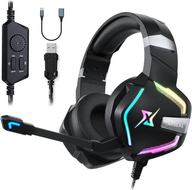 Main image of targeal 7.1 Surround Sound PC Gaming Headset for PS5 PS4 Switch Laptop Mac Tablet Mobile, Over Ear Wired USB Gaming Headphone with Omni-Directional Noise Canceling Mic, RGB LED, with Type C Cable