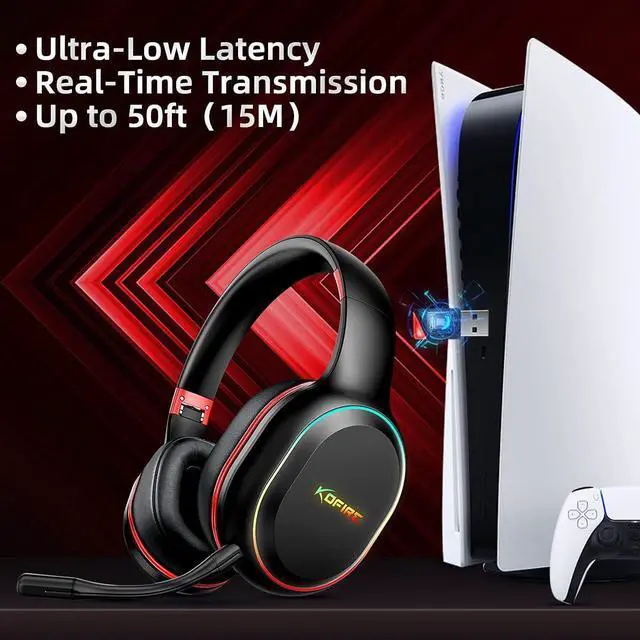 Alt view image 4 of 7 - KOFIRE 2.4GHz/Wireless Gaming Headset, Bluetooth Gaming Headset for Nintendo Switch, PC, PS5, PS4, Vibration Feedback Over Ear Headphones with Noise Cancelling Mic, LED Light - Black