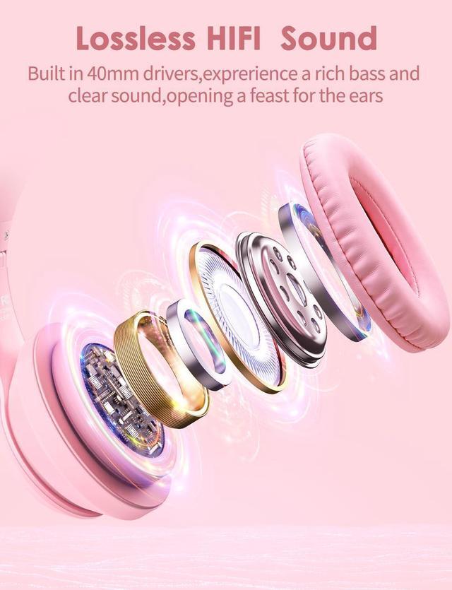 Alt view image 3 of 7 - ONITOON Cat Ear Bluetooth Headphones with Micphone for Kids & Adults, LED Light Up Wireless HI-FI Sound Quality, Over-Ear Headphones with Volume Control for iPhone/iPad/Laptop/PC(55H Play Time)