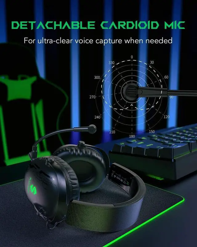 Alt view image 6 of 7 - Black Shark Wireless Gaming Headset with Microphone, Bluetooth Xbox Headphone - Fast Connection, No Delay - 2.4GHz USB Headphone with Over Ear Memory Foam for PC, PS5, PS4, Xbox