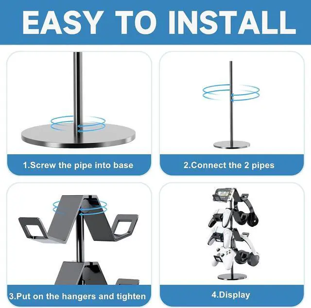 Alt view image 4 of 6 - Controller Holder 4 Tier,Headphone Stand - Adjustable Headset Holder for Xbox PS5 PS4 Switch Pro - Gaming Storage for Universal Game Accessories,Desk/Floor(Black)