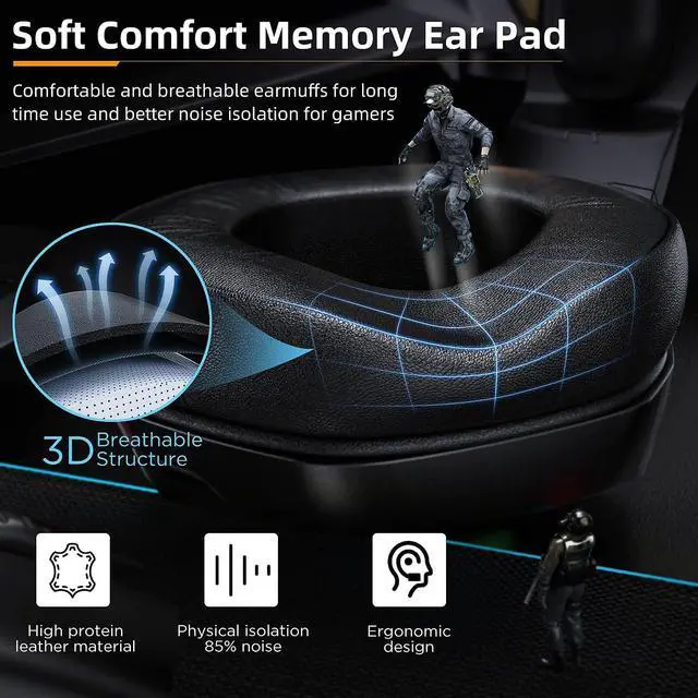 Alt view image 4 of 7 - Gaming Headset for PS5, PS4, PC, Gaming Headphones with Noise Cancelling Microphone, Over-Ear Gamer Headset with Stereo Sound for Laptop Switch Xbox (Black)