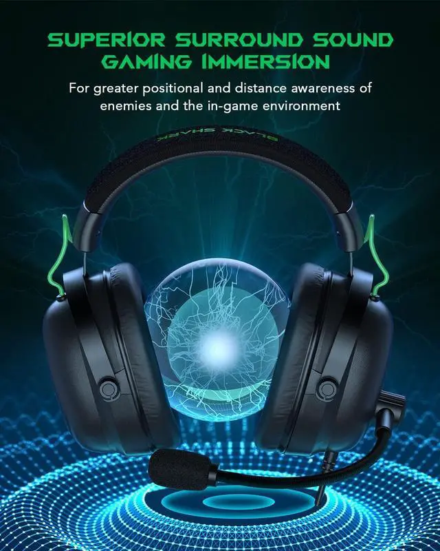 Alt view image 2 of 7 - Black Shark Gaming Headset with Noise Canceling Cardioid Mic, Over-Ear Headphones for PC, PS4, PS5, Xbox, Switch, 50mm Dynamic Drivers & LED Light