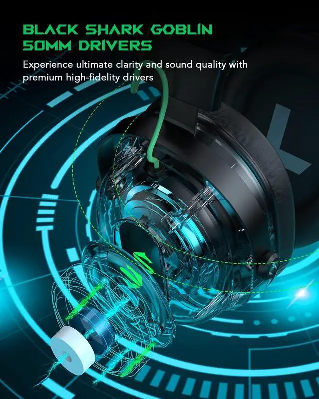 Alt view image 3 of 7 - Black Shark Gaming Headset with Noise Canceling Cardioid Mic, Over-Ear Headphones for PC, PS4, PS5, Xbox, Switch, 50mm Dynamic Drivers & LED Light