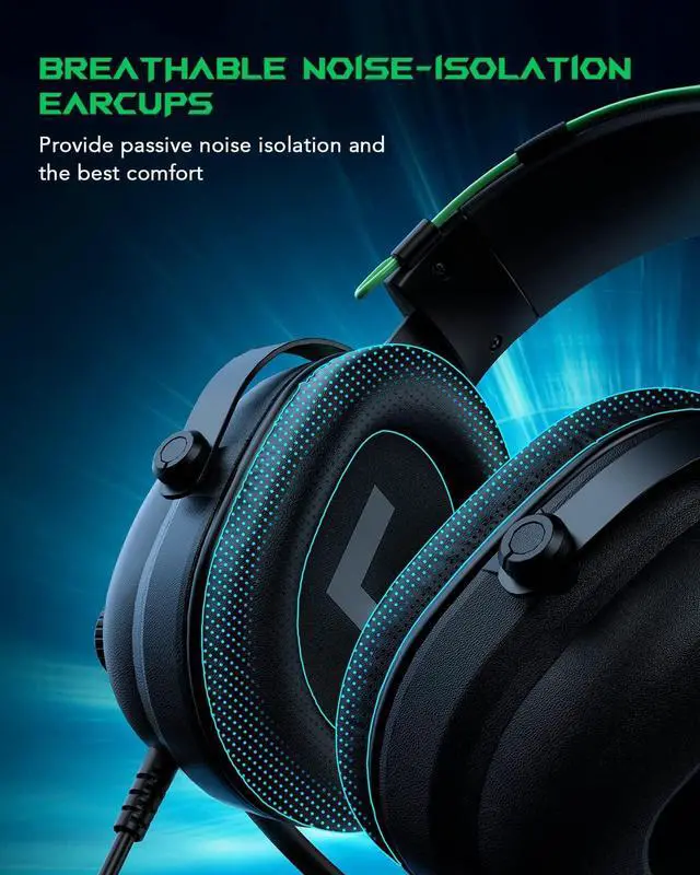 Alt view image 5 of 7 - Black Shark Gaming Headset with Noise Canceling Cardioid Mic, Over-Ear Headphones for PC, PS4, PS5, Xbox, Switch, 50mm Dynamic Drivers & LED Light