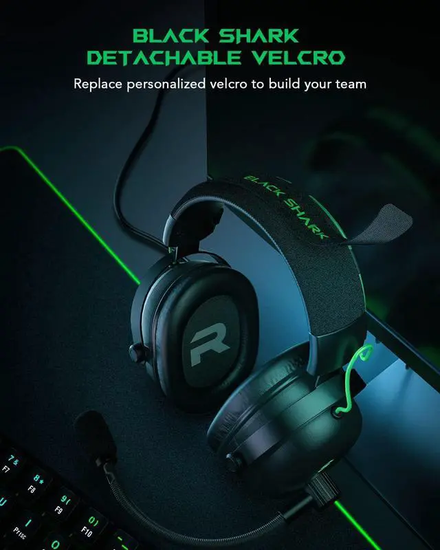Alt view image 7 of 7 - Black Shark Gaming Headset with Noise Canceling Cardioid Mic, Over-Ear Headphones for PC, PS4, PS5, Xbox, Switch, 50mm Dynamic Drivers & LED Light