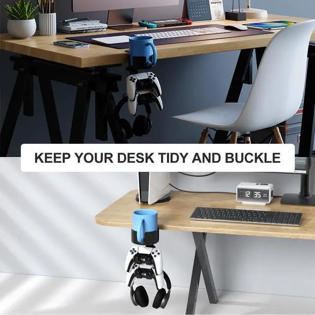 Alt view image 4 of 6 - 360° Rotating Desk Controller Headphone Holder - Larger Desk Cup Holder with Adjustable Headset Hanger Controller Stand | Clamp On Desk Organizer | Gaming Desk Accessories