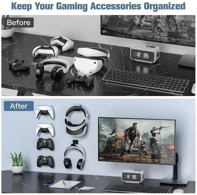 Alt view image 5 of 6 - KUNSLUCK 6 Pack Controller Wall Mount Universal Game Controller Holder for PS5, Xbox, Switch Adhesive or Screw Installation Headset & Controller Storage Hook (Black)