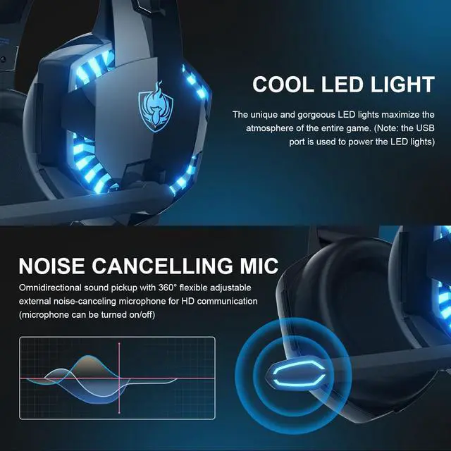 Alt view image 5 of 7 - PC Gaming Headset, G2000 Stereo Gaming Headset for PS4 Xbox One PS5 Nintendo Controller, Over Ear Headphones with Noise Cancelling Mic, Bass Surround, Laptop Tablet Games