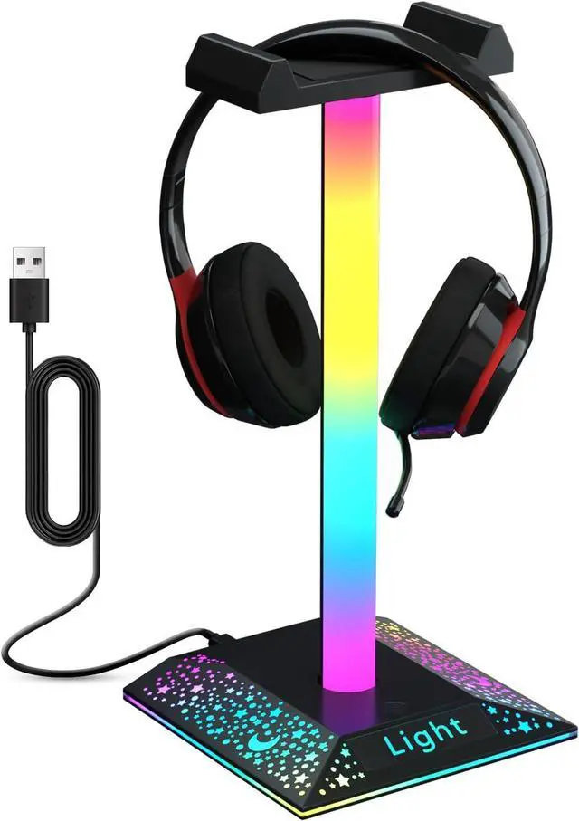 Main image of KANTUTOE RGB Headset Stand Desk Accessories, Headphone Stand with 1 Type-C Port, Headphone Holder with 10 Light Modes and Non-Slip Rubber, Best Gift for Husband, Kids, Boyfriend