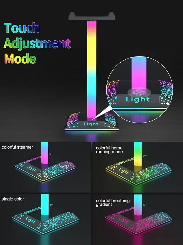 Alt view image 2 of 6 - KANTUTOE RGB Headset Stand Desk Accessories, Headphone Stand with 1 Type-C Port, Headphone Holder with 10 Light Modes and Non-Slip Rubber, Best Gift for Husband, Kids, Boyfriend