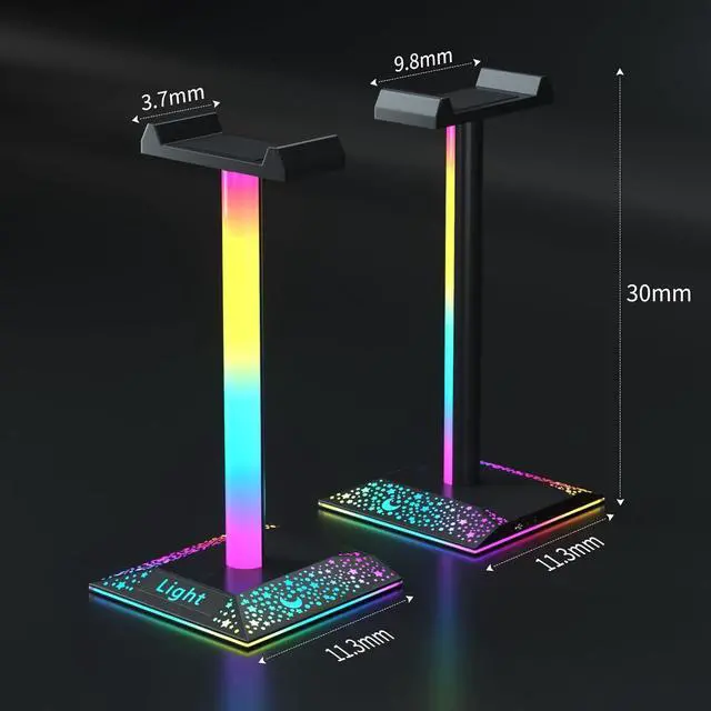 Alt view image 4 of 6 - KANTUTOE RGB Headset Stand Desk Accessories, Headphone Stand with 1 Type-C Port, Headphone Holder with 10 Light Modes and Non-Slip Rubber, Best Gift for Husband, Kids, Boyfriend