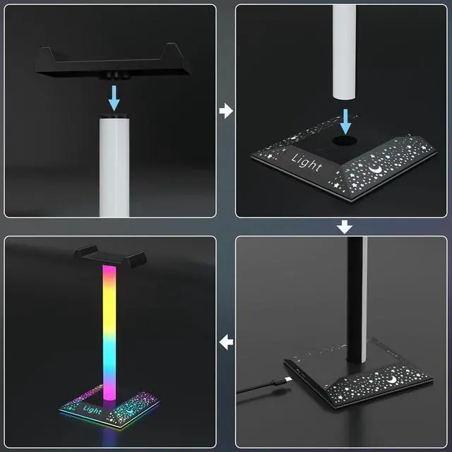 Alt view image 6 of 6 - KANTUTOE RGB Headset Stand Desk Accessories, Headphone Stand with 1 Type-C Port, Headphone Holder with 10 Light Modes and Non-Slip Rubber, Best Gift for Husband, Kids, Boyfriend