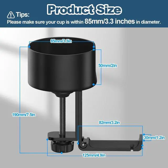 Alt view image 7 of 7 - POWNEW 2 in 1 Desk Cup Holder with Headphone Hanger Gaming Accessories, Universal Adjustable & Foldable Upgraded Arm Clamp Stand for Coffee Mugs, Water Bottles, Headphones.