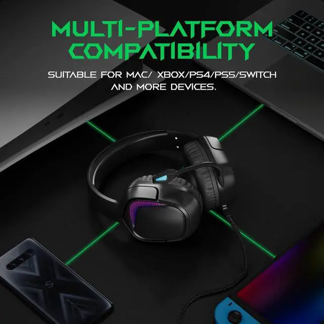 Alt view image 3 of 7 - Black Shark Wired Headphones Bendable Ultra Clear Microphone On Ear Headsets, 50MM Dynamic Drivers Deep Bass in Line Control Gaming Earphones for Xbox/Switch/PS4/PS5/Computer