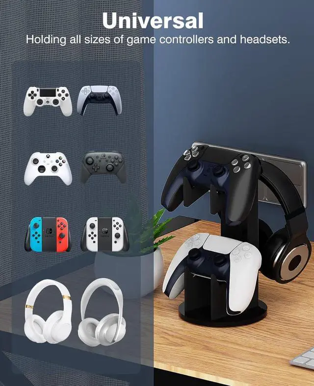Alt view image 2 of 7 - MoKo Universal Stand for Game Controller and Headset Stand, 2 in 1 Game Controller Support Holder Storage Organizer for Switch/Switch 2, ps5, ps4, Xbox One, Xbox Series, Gaming Accessories, Black