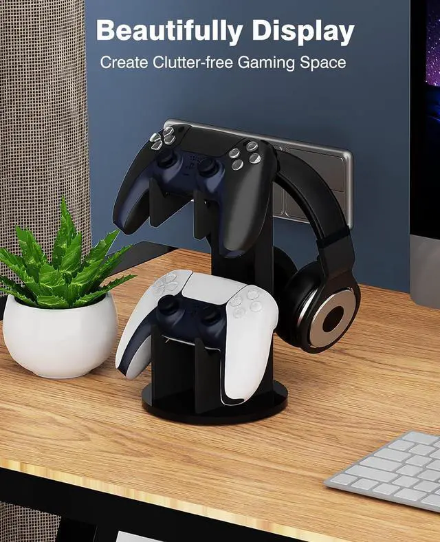 Alt view image 6 of 7 - MoKo Universal Stand for Game Controller and Headset Stand, 2 in 1 Game Controller Support Holder Storage Organizer for Switch/Switch 2, ps5, ps4, Xbox One, Xbox Series, Gaming Accessories, Black