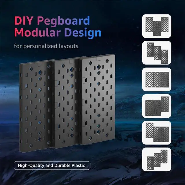 Alt view image 2 of 7 - PEGZONE Modular Headphone and Controller Holder for Game, Clamp-on Pegboard, Rotatable Controller Stand with Cable Hooks, Gaming Accessory for Xbox PS5 PS4 Nintendo Switch, 3Pcs Pegboard, Black