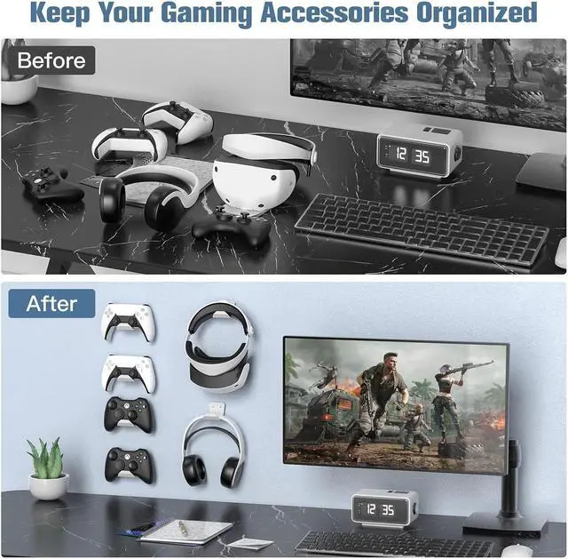 Alt view image 6 of 7 - KUNSLUCK 8 Pack Controller Wall Mount for PS5, Xbox, Switch Controller, Wall Mount Stand for Controller&Headset