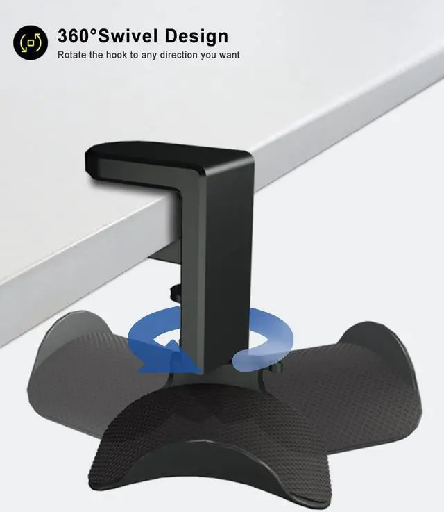 Alt view image 2 of 7 - ETOWIFA Headphone Holder Hanger Upgraded with Rotating & Adjustable Clamp for Controller & Headphones, Headset Stand Under Desk Hook Mount Built in Cable Clip