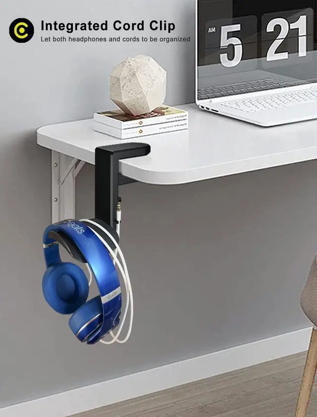 Alt view image 5 of 7 - ETOWIFA Headphone Holder Hanger Upgraded with Rotating & Adjustable Clamp for Controller & Headphones, Headset Stand Under Desk Hook Mount Built in Cable Clip