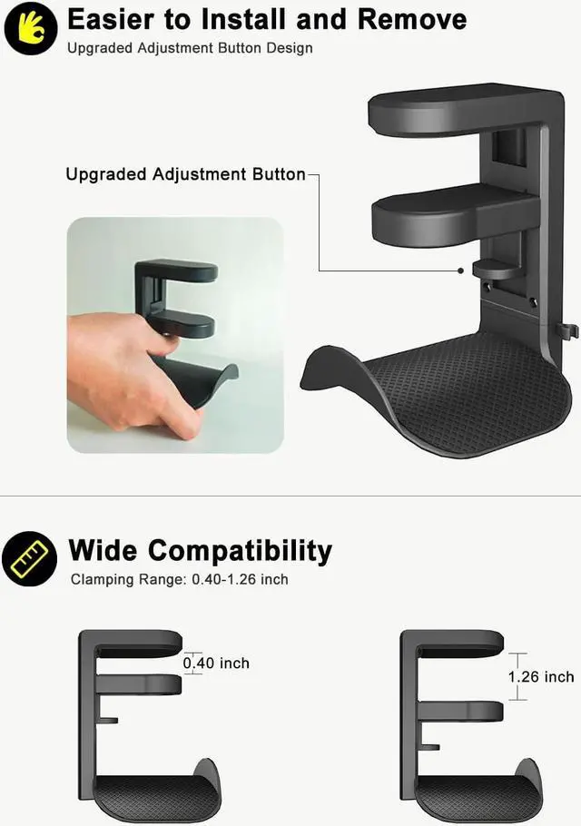 Alt view image 6 of 7 - ETOWIFA Headphone Holder Hanger Upgraded with Rotating & Adjustable Clamp for Controller & Headphones, Headset Stand Under Desk Hook Mount Built in Cable Clip