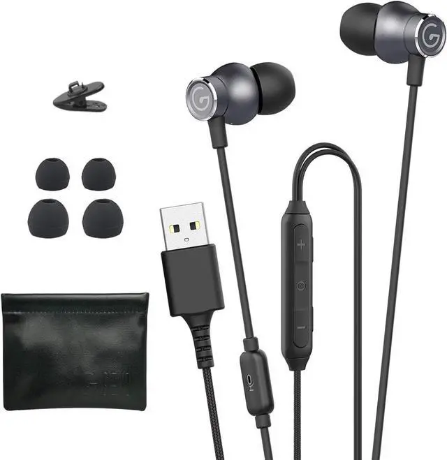 Main image of GEVO USB Earbuds with Microphone for PC Laptop, Wired USB Computer in-Ear Headphone 2M/6.6FT Wired Earphones with Volume Controls & Mute Fuction Noise Cancelling Mic for Office Live Gaming Headset