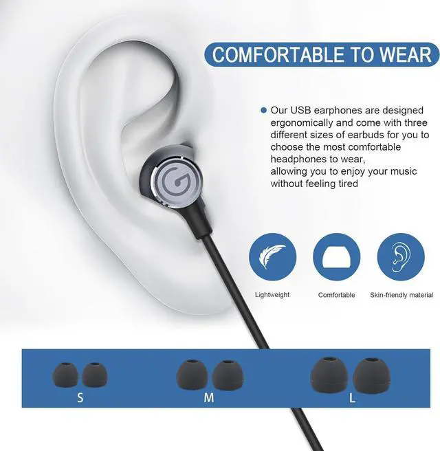 Alt view image 5 of 7 - GEVO USB Earbuds with Microphone for PC Laptop, Wired USB Computer in-Ear Headphone 2M/6.6FT Wired Earphones with Volume Controls & Mute Fuction Noise Cancelling Mic for Office Live Gaming Headset