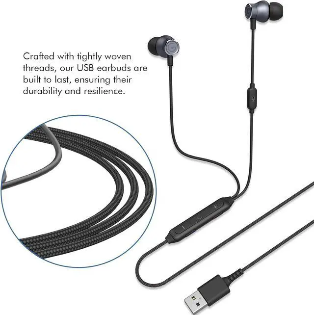 Alt view image 7 of 7 - GEVO USB Earbuds with Microphone for PC Laptop, Wired USB Computer in-Ear Headphone 2M/6.6FT Wired Earphones with Volume Controls & Mute Fuction Noise Cancelling Mic for Office Live Gaming Headset