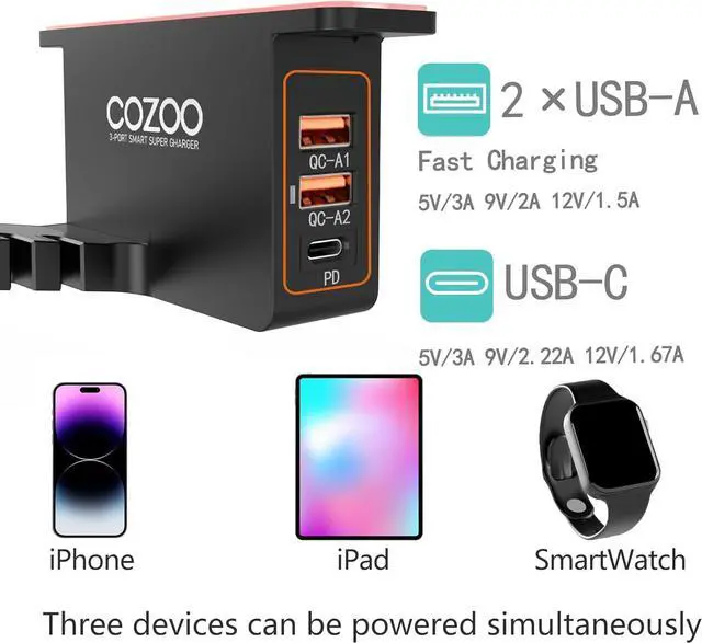 Alt view image 2 of 6 - COZOO Headphone Stand with USB Charger Under Desk Headset Holder Mount with 3 Port USB Charging Station,iWatch Stand Smart Watch Charging Dock Dual Earphone Hanger Hook,PC Accessories Gifts,UL Tested