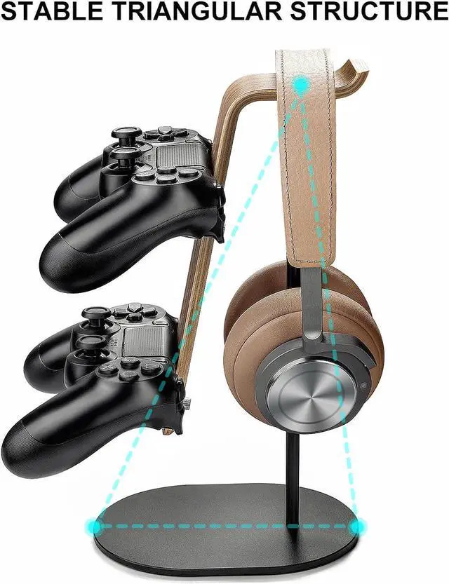 Alt view image 4 of 7 - QinCoon Controller and Headset Holder, Aluminum and Wood Gaming Controller & Headphone Stand for PS5 PS4 Xbox One Nintendo Switch, Universal Desk Game Accessories