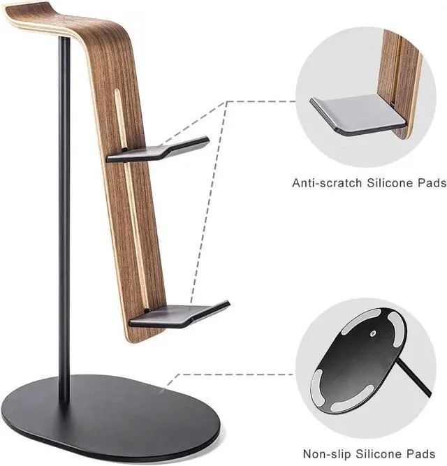 Alt view image 5 of 7 - QinCoon Controller and Headset Holder, Aluminum and Wood Gaming Controller & Headphone Stand for PS5 PS4 Xbox One Nintendo Switch, Universal Desk Game Accessories