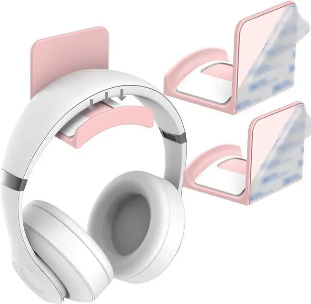 Main image of HomeMount Headphone Stand Headset Holder - Adhesive Gaming Headphone Hanger Hook Desk Mount for Most Headphone & Controller (Pink 2Pack)