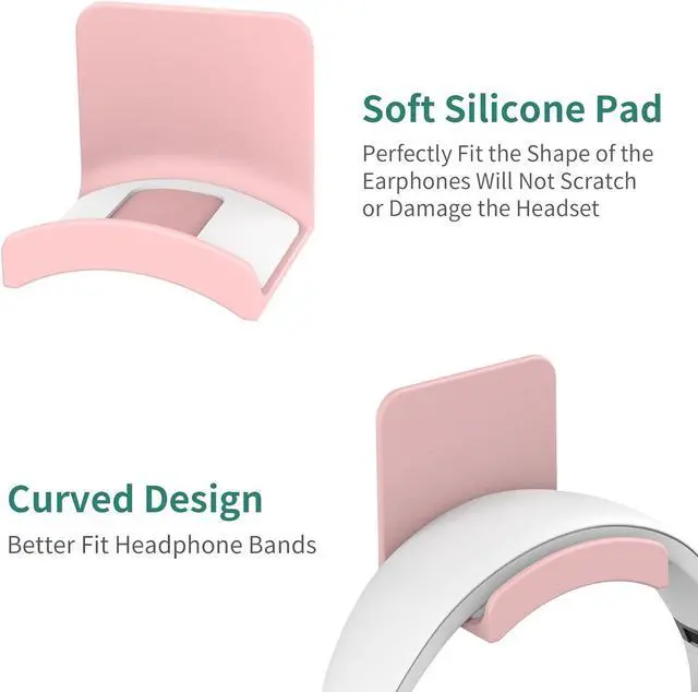 Alt view image 2 of 6 - HomeMount Headphone Stand Headset Holder - Adhesive Gaming Headphone Hanger Hook Desk Mount for Most Headphone & Controller (Pink 2Pack)