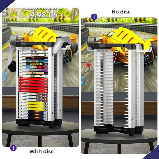 Alt view image 4 of 7 - Allnice Game Storage Tower Multifunction Video Game Shelf for 24 game Disk, 2 Headsets Controllers Holder Compatible with PS3/PS4/PS5/ Nintendo Switch/Xbox One, Xbox Series X/S and Blu-Ray Discs