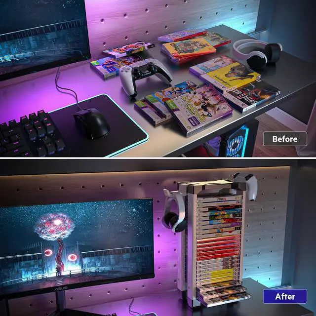 Alt view image 5 of 7 - Allnice Game Storage Tower Multifunction Video Game Shelf for 24 game Disk, 2 Headsets Controllers Holder Compatible with PS3/PS4/PS5/ Nintendo Switch/Xbox One, Xbox Series X/S and Blu-Ray Discs